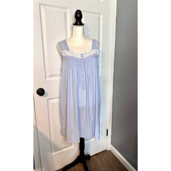 Eileen West Sleeveless Nightgown Large Blue Swiss Dot Cottage Core Milkmaid - Picture 1 of 6